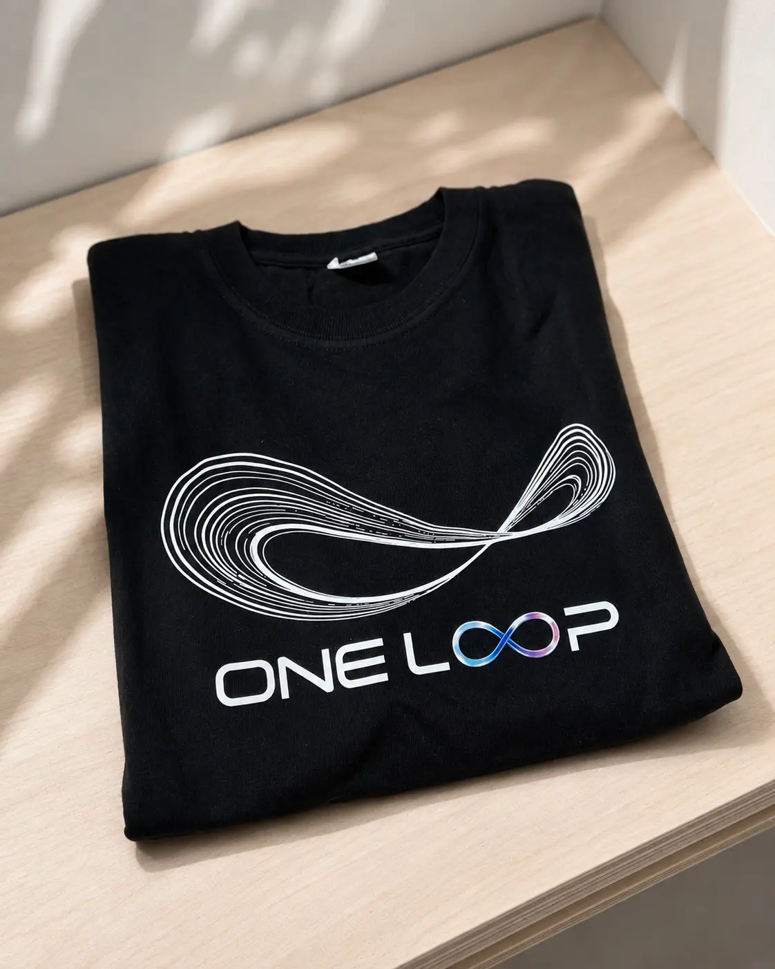 印有 ONE LOOP 莫比烏斯圖樣的黑色 T恤